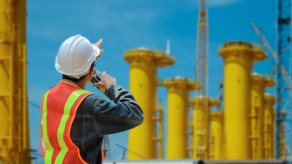 Worker In Construction Helmet